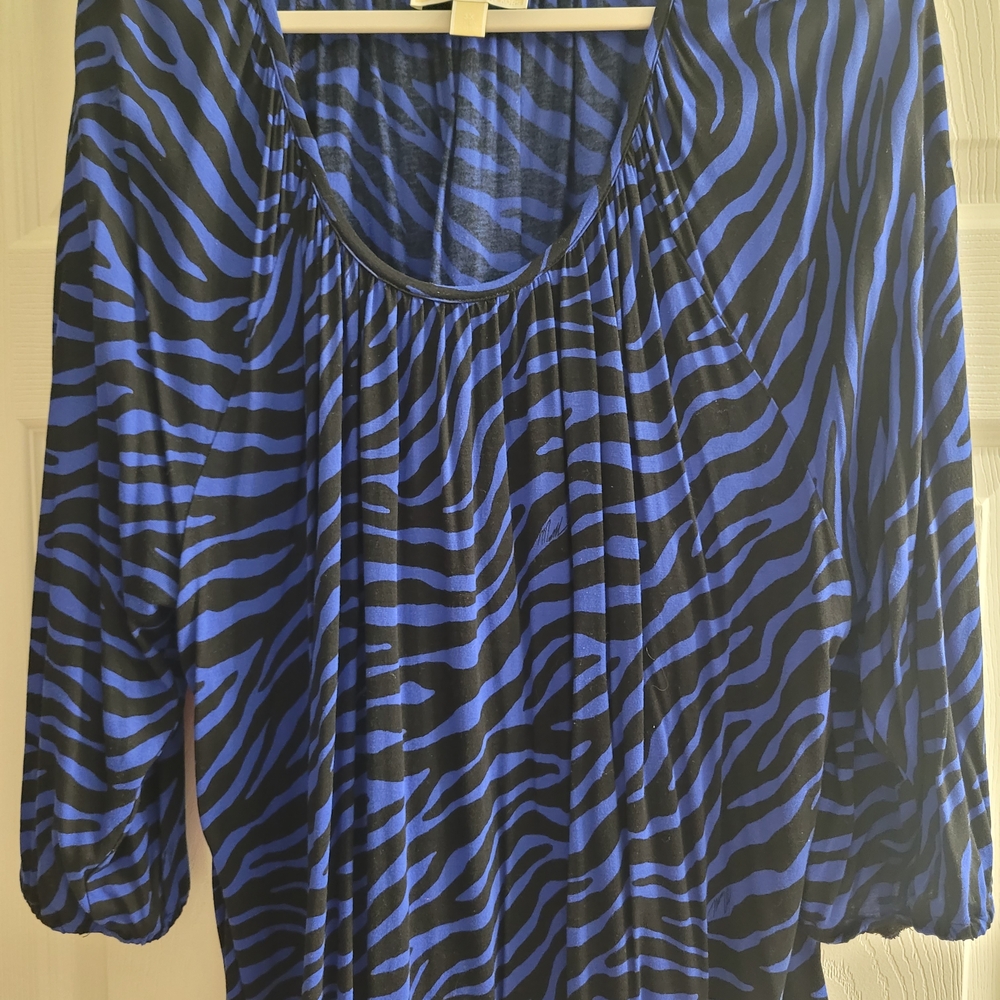 Michael Kors Black and Blue Zebra Print Blouse